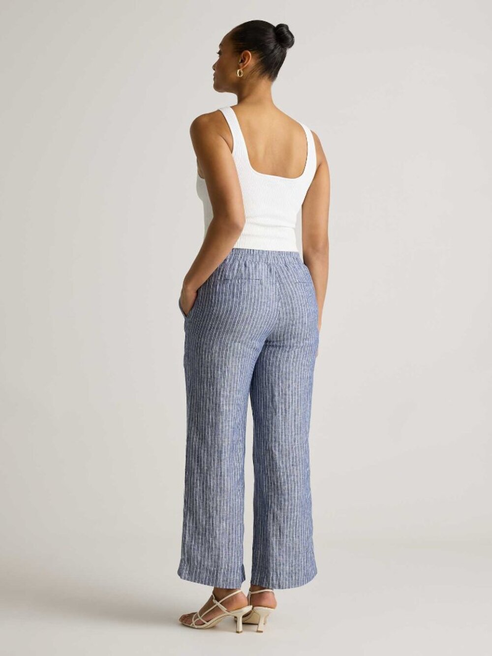 Linen Wide Leg Pants in Chambray Stripe - Picture 3 of 10